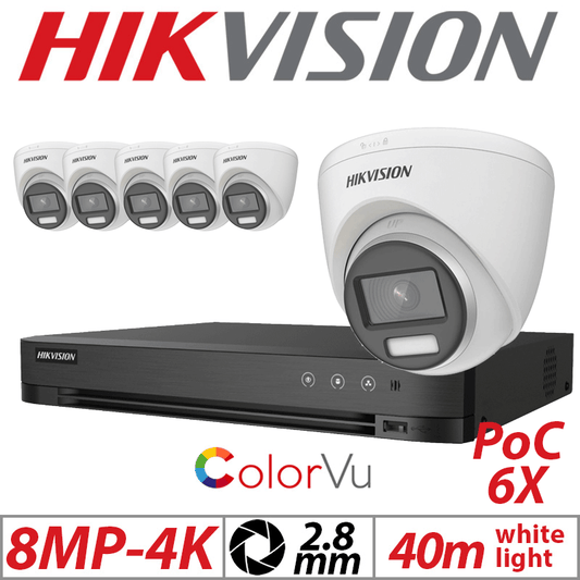 Hikvision 8MP 8CH 6X ColorVu PoC Turret Camera 2.8mm White