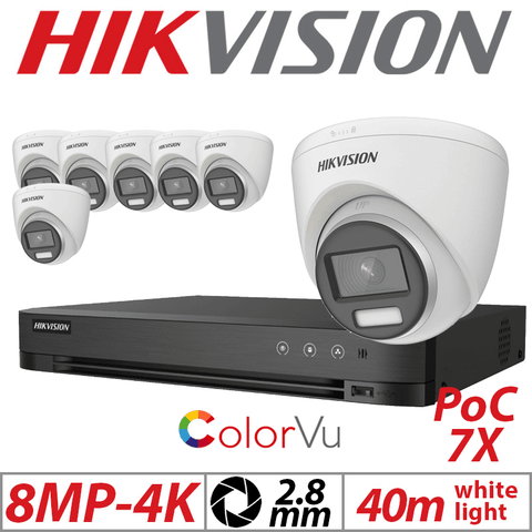 Hikvision 8MP 8CH 7X ColorVu PoC Turret Camera 2.8mm White