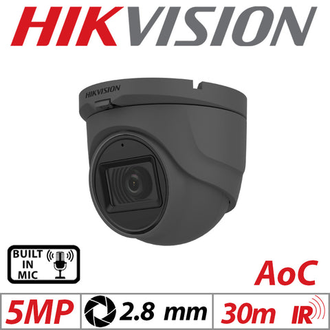 Hikvision 5MP 4-in-1 AOC Turret Camera – Mic, 2.8mm Grey