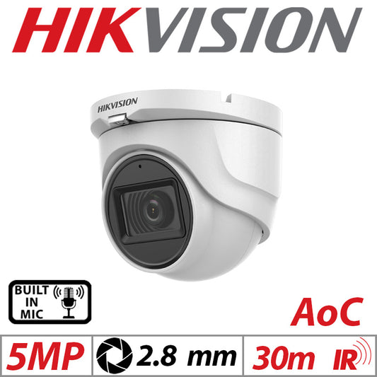 5MP 4-in-1 AOC Fixed Turret Cam – Hikvision, Mic, 2.8mm White