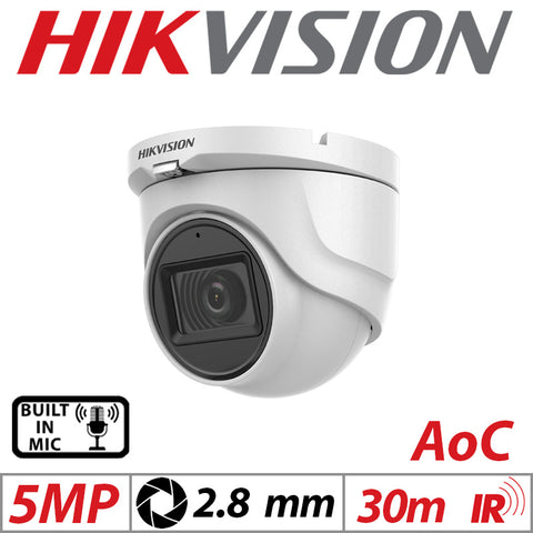 5MP 4-in-1 AOC Fixed Turret Cam – Hikvision, Mic, 2.8mm White