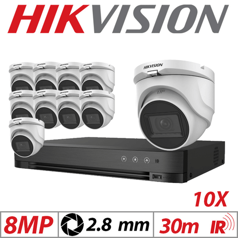 8MP 16CH HIKVISION - 10X 4in1 Fixed Turret Camera 2.8mm White