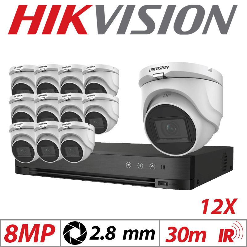 8MP 16CH HIKVISION - 12X 4in1 Fixed Turret Camera 2.8mm White