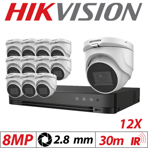 8MP 16CH HIKVISION - 12X 4in1 Fixed Turret Camera 2.8mm White