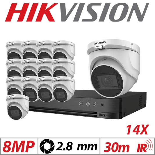 8MP 16CH Hikvision 14X 4-in-1 Fixed Turret Camera 2.8mm White