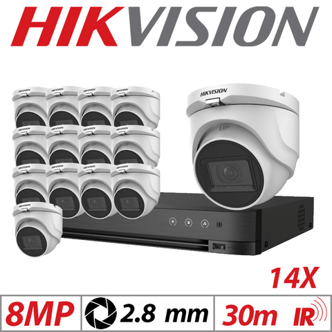 8MP 16CH Hikvision 14x 4-in-1 Turret Camera 2.8mm White