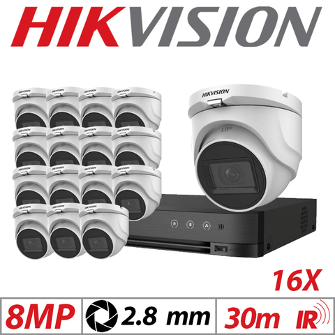 8MP 16CH HIKVISION - 16X 4in1 Fixed Turret Camera 2.8mm White