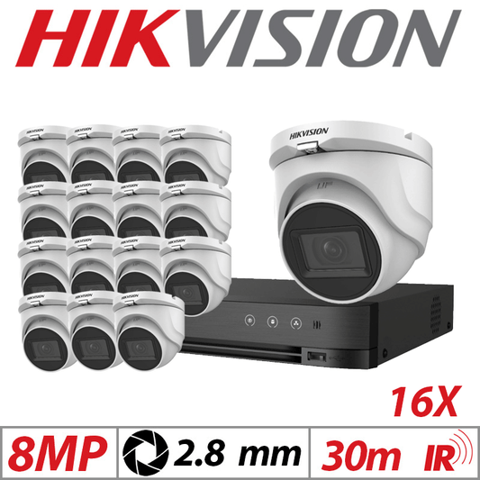 8MP 16CH Hikvision 16x 4-in-1 Turret Camera 2.8mm White