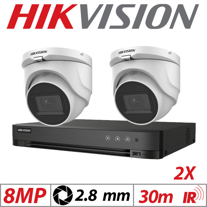 8MP 4CH HIKVISION - 2X 4IN1 FIXED TURRET CAMERA 2.8MM WHITE DS-2CE76U1T-ITMF