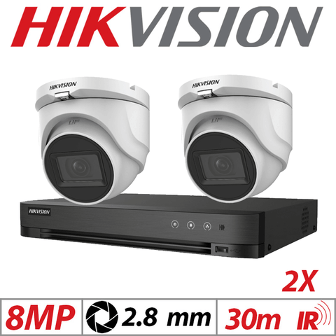 8MP 4CH HIKVISION - 2X 4IN1 FIXED TURRET CAMERA 2.8MM WHITE DS-2CE76U1T-ITMF