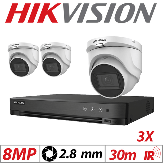 Hikvision 8MP 4CH Kit 3x 4-in-1 Fixed Turret Cameras 2.8mm