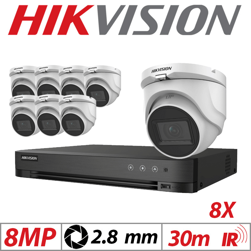 8MP 16CH HIKVISION - 8X 4in1 Fixed Turret Camera 2.8mm White