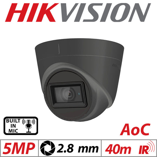 5MP AOC Fixed Turret Cam – Hikvision, Mic, 2.8mm Grey