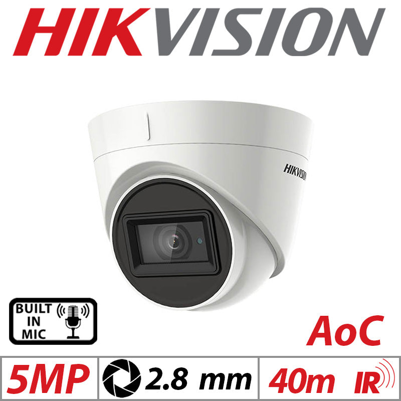 5MP AOC Fixed Turret Cam – Hikvision, Mic, 2.8mm White