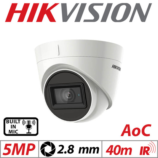 5MP AOC Fixed Turret Cam – Hikvision, Mic, 2.8mm White