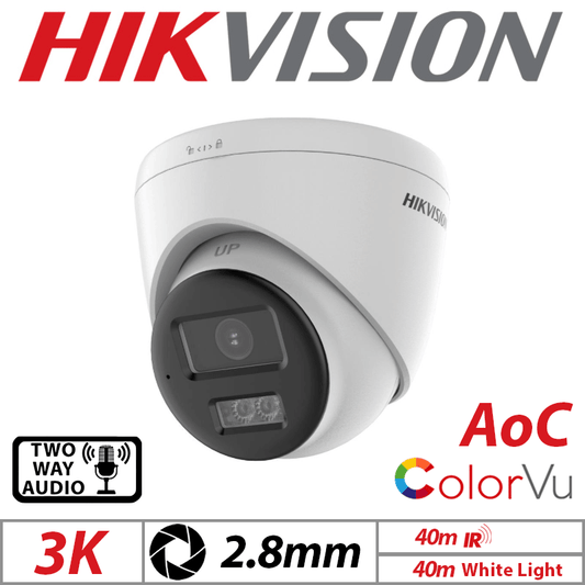 Hikvision 3K ColorVu Turret Camera – 2-Way Audio, 2.8mm White