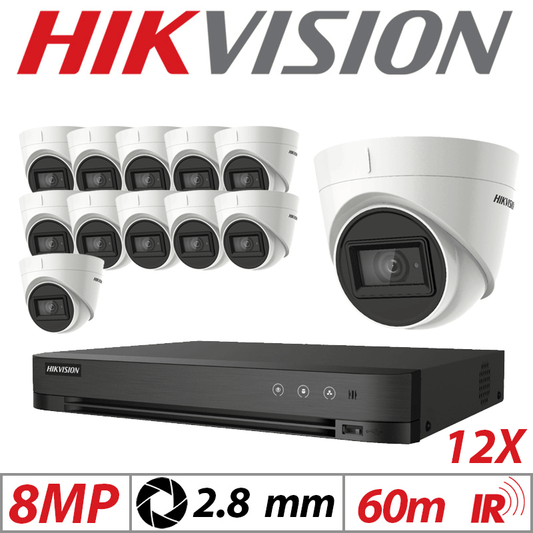 8MP 16CH HIKVISION - 12X 4in1 Fixed Turret Camera 2.8mm White