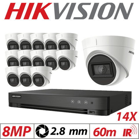 8MP 16CH HIKVISION - 14X 4in1 Fixed Turret Camera 2.8mm White