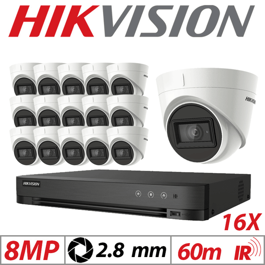 8MP 16CH Hikvision 16X 4-in-1 Fixed Turret Camera 2.8mm White