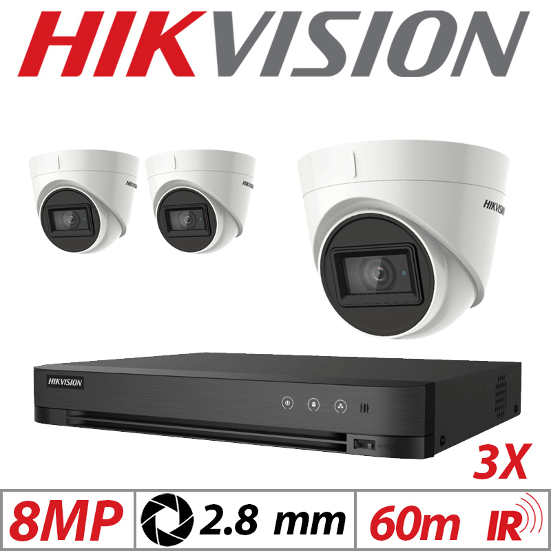 Hikvision 8MP 4CH Kit 3x 4-in-1 Fixed Turret Cameras 2.8mm