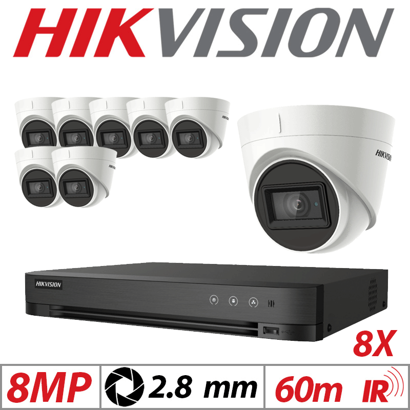 8MP 16CH HIKVISION - 8X 4in1 Fixed Turret Camera 2.8mm White