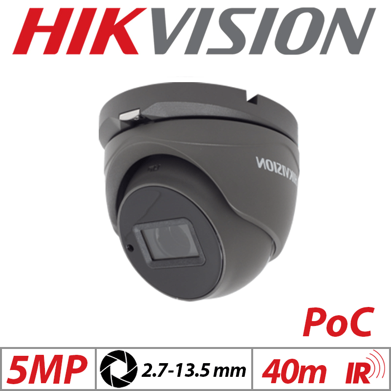 Hikvision 5MP PoC Motorized Varifocal Turret – 2.7-13.5mm Grey