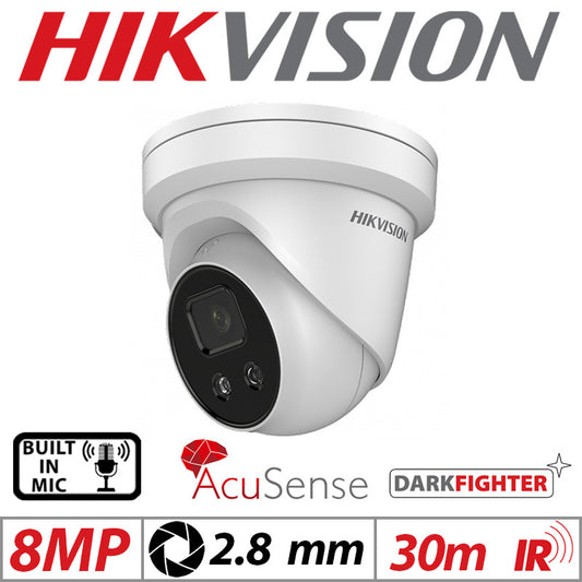 Hikvision 8MP DarkFighter AcuSense Turret Camera 2.8mm White G2