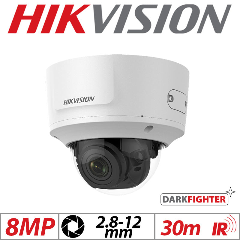 Hikvision 8MP DarkFighter Vandal Dome Camera 2.8–12mm White G1