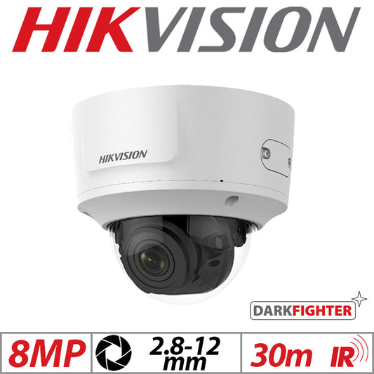 Hikvision 8MP DarkFighter Vandal Dome Camera 2.8–12mm White G1