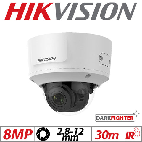 Hikvision 8MP DarkFighter Vandal Dome Camera 2.8–12mm White G1