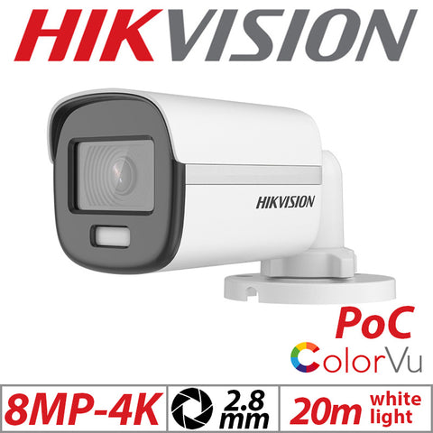 8MP 4K Hikvision 4-in-1 PoC ColorVu Bullet Camera 2.8mm White