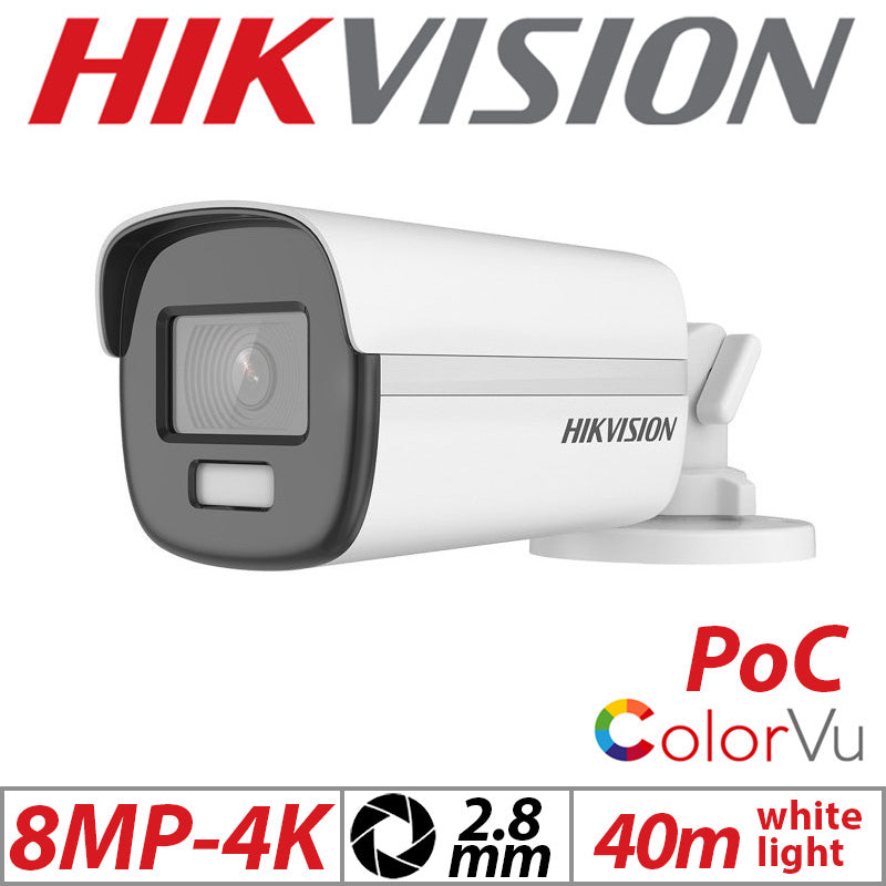 8MP 4K Hikvision 4-in-1 PoC ColorVu Bullet Camera 2.8mm White
