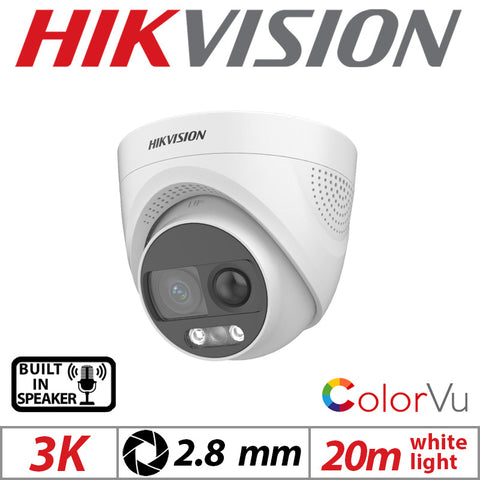 Hikvision ColorVu 3K PIR Turret – Speaker, 2.8mm Lens White