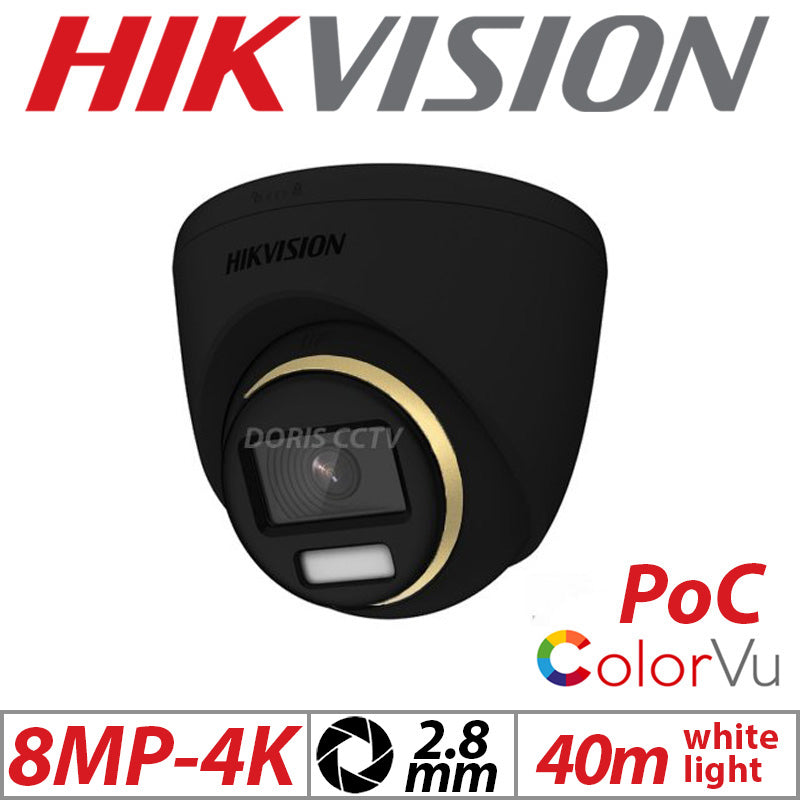 Hikvision 8MP 4K ColorVu PoC Turret Camera – 2.8mm Black