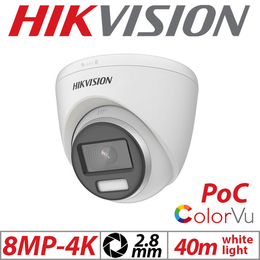 Hikvision 8MP 4K ColorVu PoC Fixed Turret Camera 2.8mm White G2