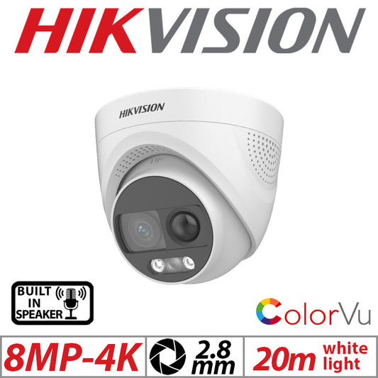 Hikvision 8MP 4K ColorVu PIR Turret Camera – Speaker 2.8mm White