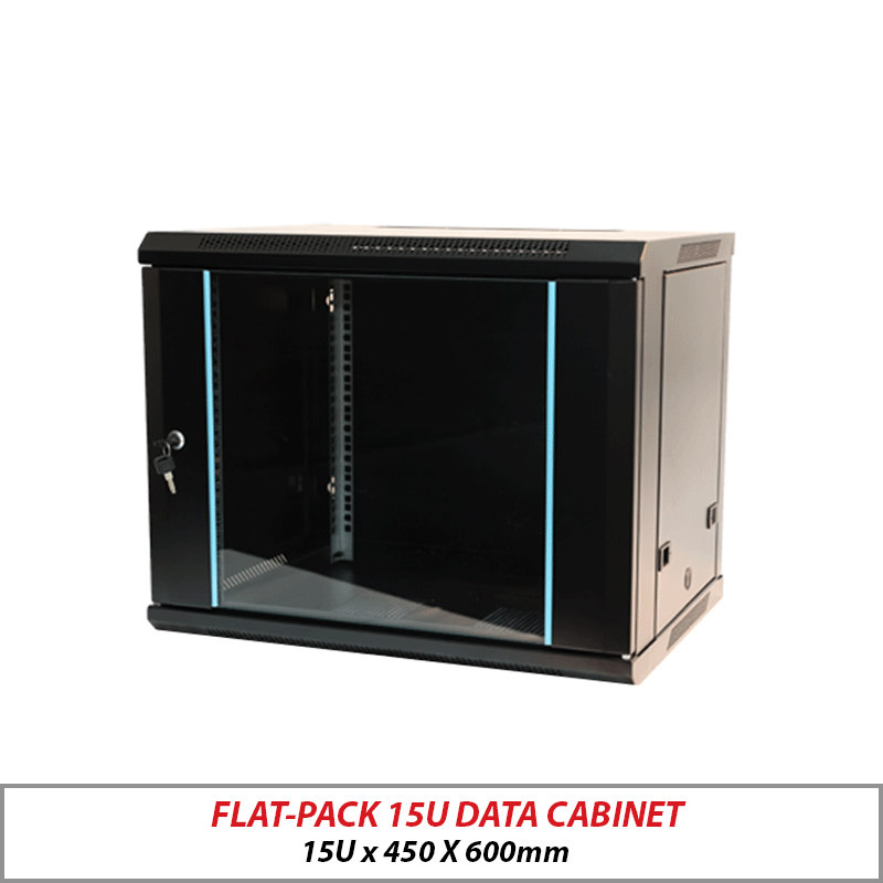 Flat-Pack 15U Wall-Mount Data Cabinet Black 15U-450