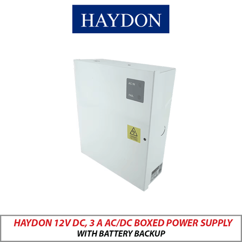 Haydon 12V DC 3A Boxed PSU with Battery Backup