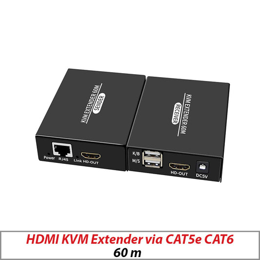 HDMI KVM Extender USB Keyboard Mouse Audio CAT6 RJ45 1080P 60M