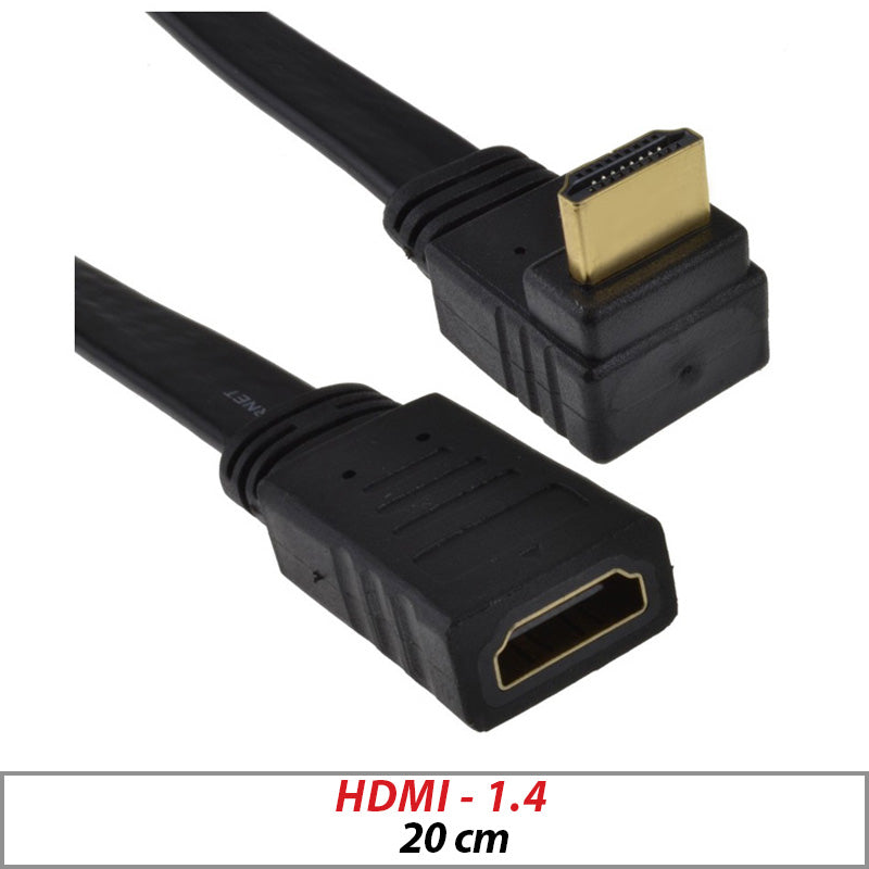 HDMI 1.4 Right Angle 90° Flat Extension Cable Plug to Socket 20cm