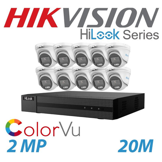2MP 16CH HIKVISION HILOOK COLORVU 10X 20M IR DOME TURRET CAMERA BALUN KIT