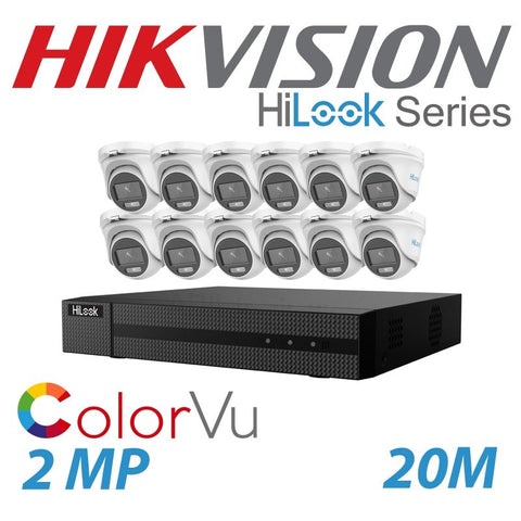 2MP 16CH HIKVISION HILOOK COLORVU 12X 20M IR DOME TURRET CAMERA KIT