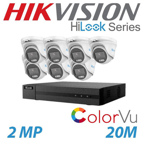 2MP 8CH HIKVISION HILOOK COLORVU 7X DOME TURRET CAMERA BALUN KIT