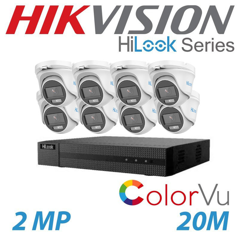 2MP 8CH HIKVISION HILOOK COLORVU 8X DOME TURRET CAMERA BALUN KIT