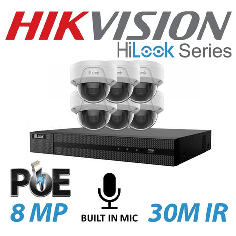 8MP 8CH HIKVISION HILOOK IP POE BUILT IN MIC SYSTEM NVR 6X KIT