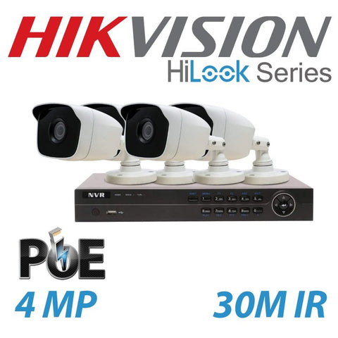 4MP Hikvision HiWatch 4CH NVR Kit 4x Bullet Cameras 1TB