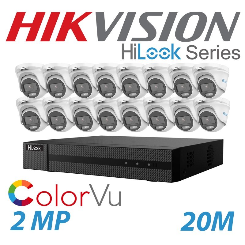 2MP 16CH HiLook ColorVu 16X 20M IR Dome Turret Camera Kit