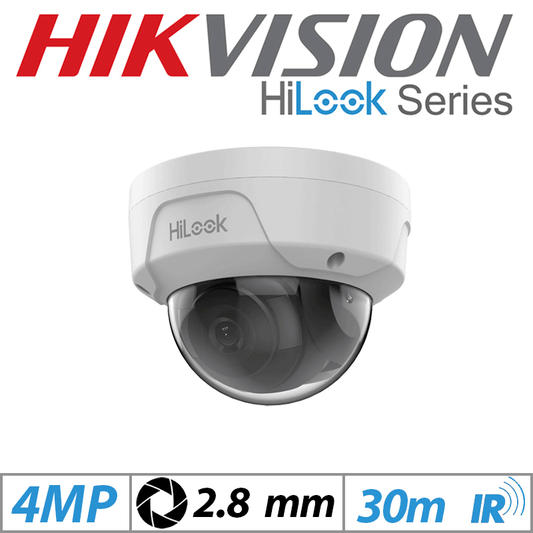 4MP Hikvision HiLook Vandal-Resistant Dome IP PoE Camera 2.8mm White