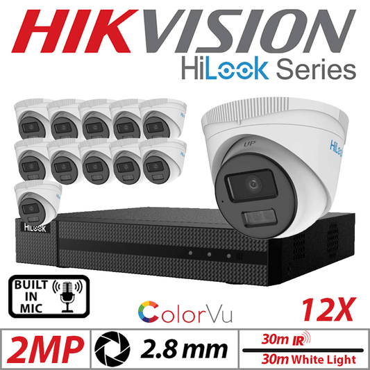 2MP 16CH HiLook 12x Dome IP PoE ColorVu Smart Light 2.8mm