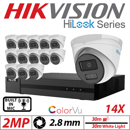 2MP 16CH HiLook 14x Dome IP PoE ColorVu Smart Light 2.8mm